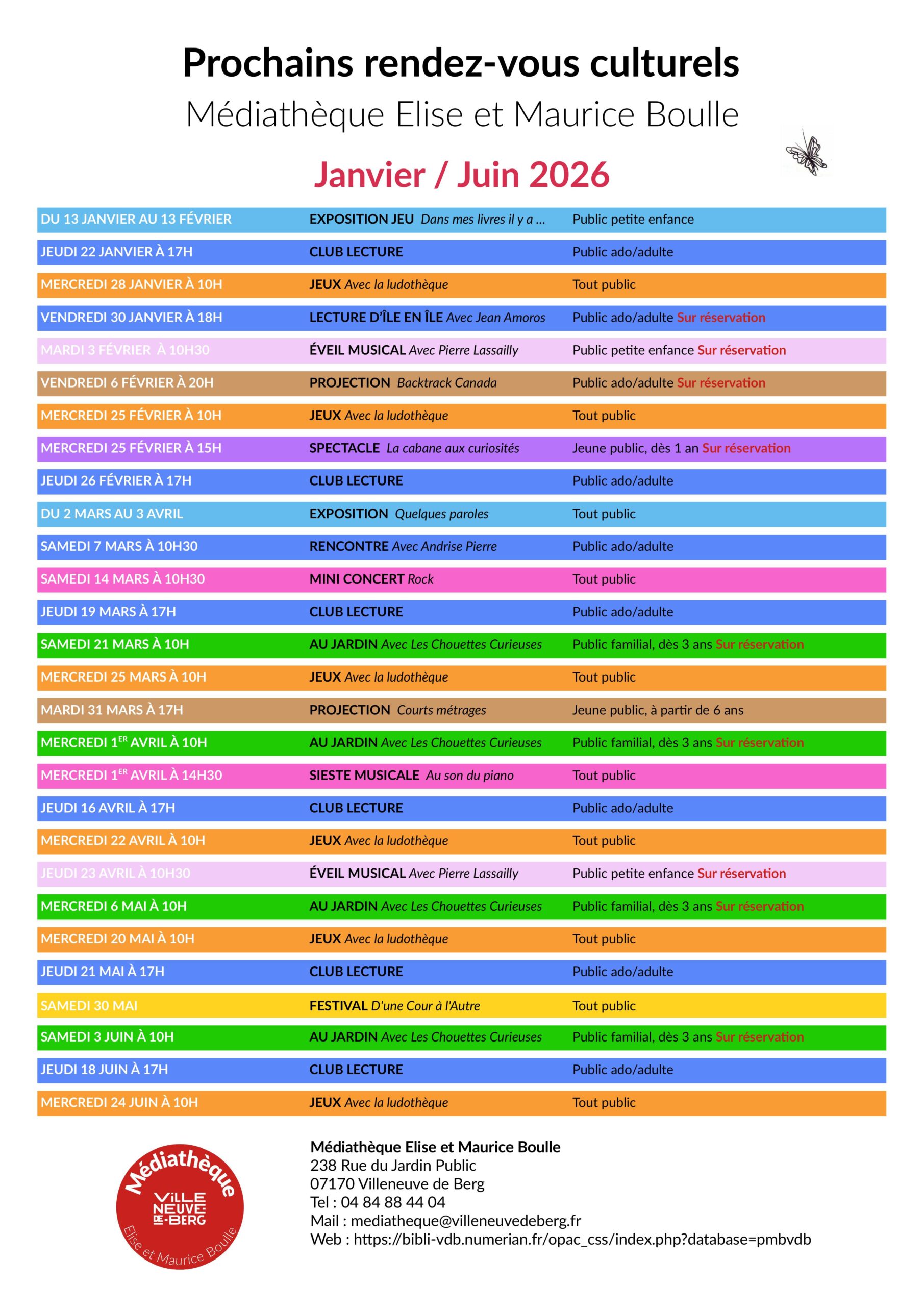 Programme de la médiathèque de Villeneuve de Berg