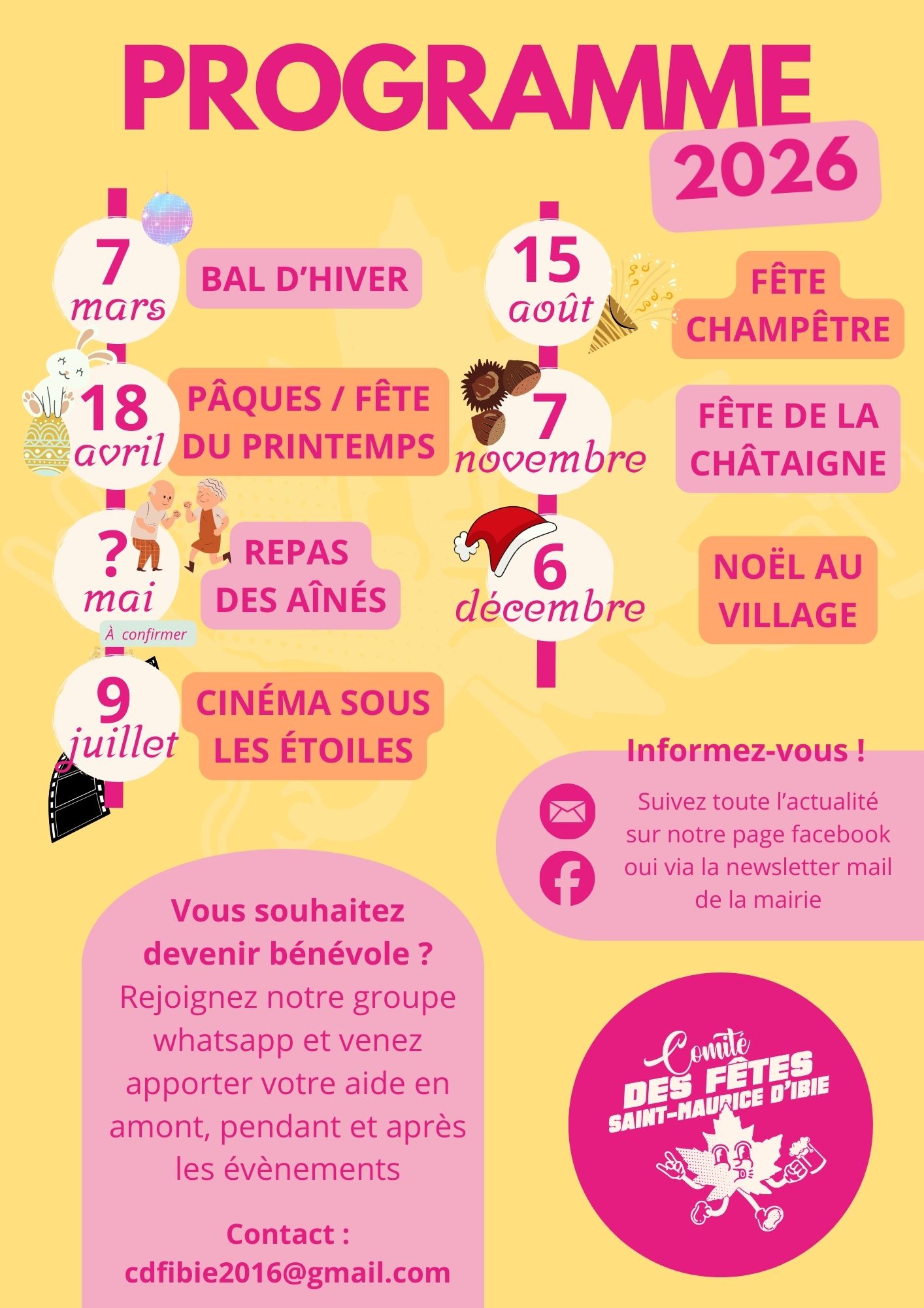 Programmation du Comité des fêtes de Saint-Maurice-d'Ibie