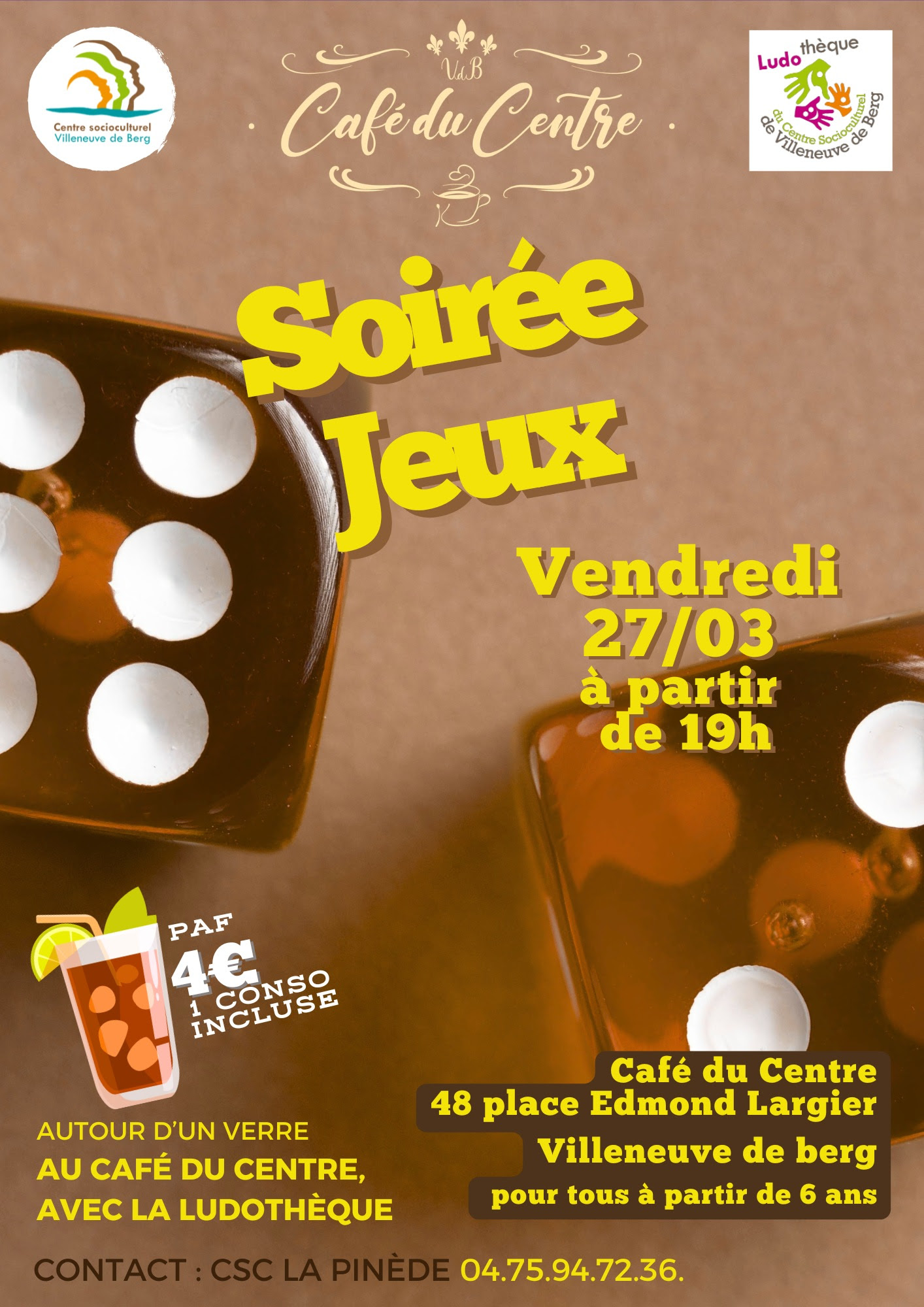 Soirée jeux au Café du Centre à Villeneuve-de-Berg