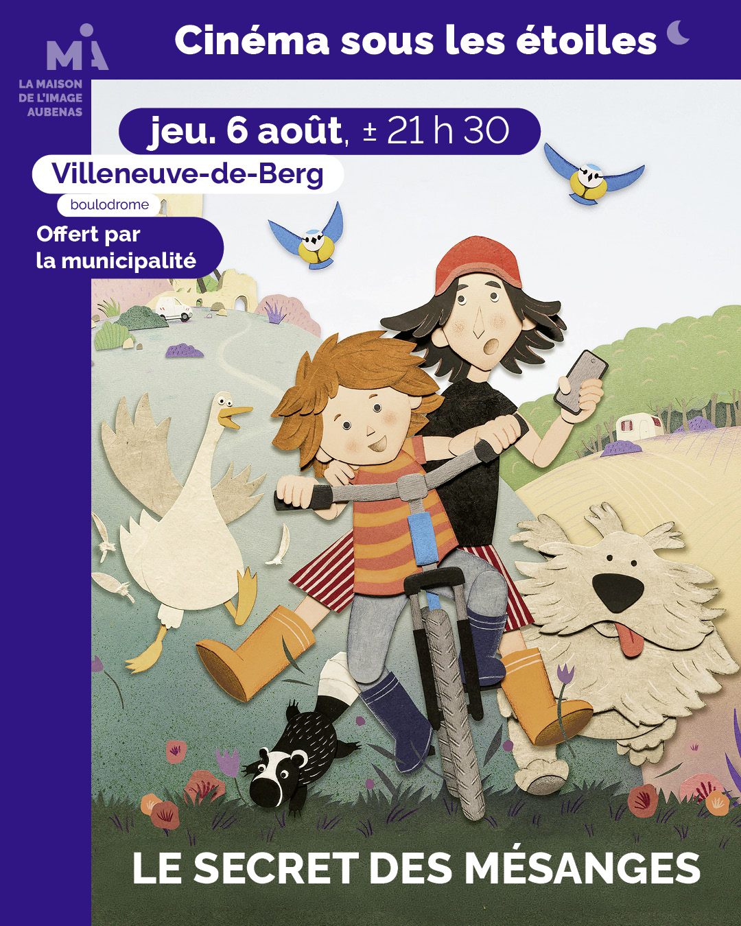Cinéma sous les étoiles avec "Le secret des mésanges" à Villeneuve-de-Berg