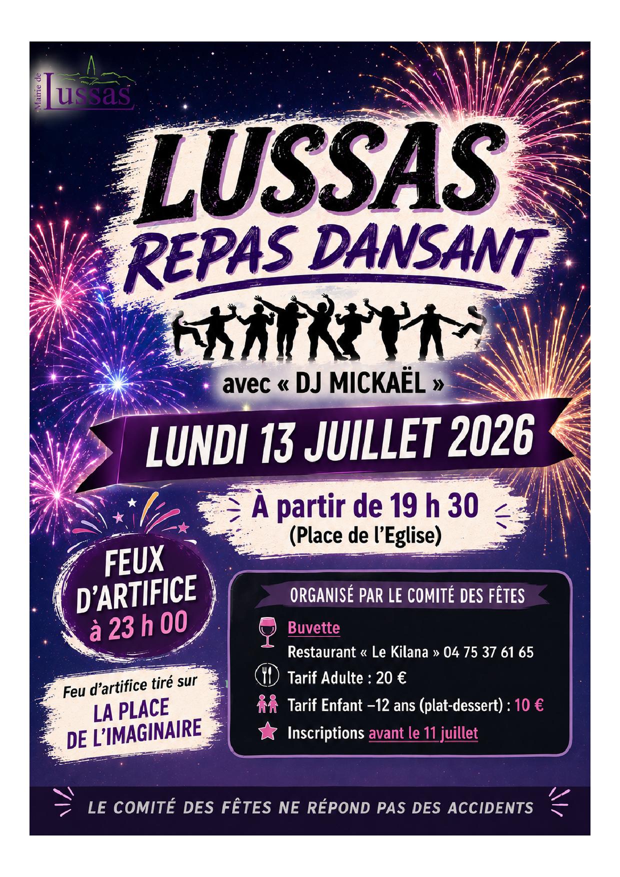 Repas dansant et feu d'artifice à Lussas