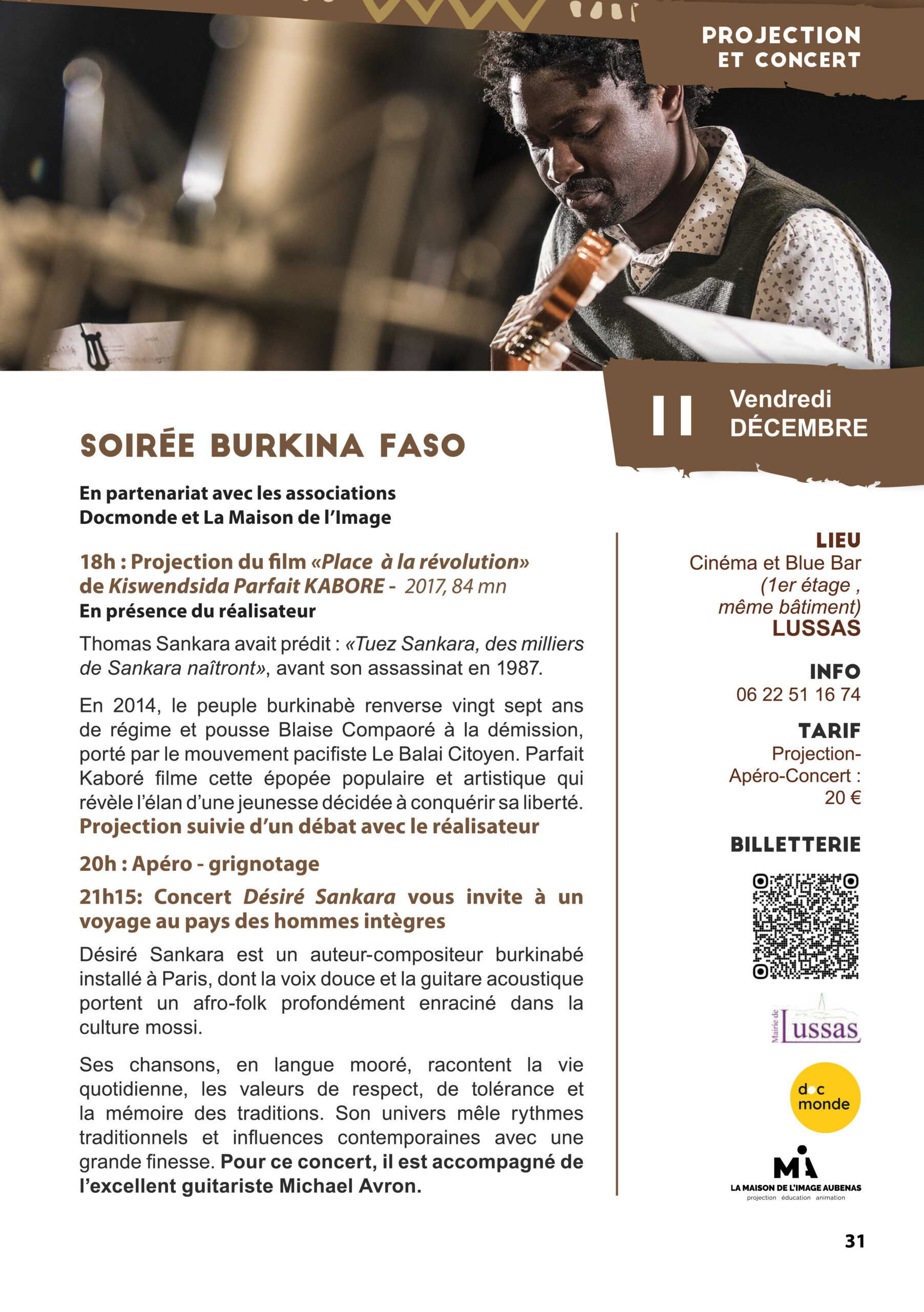Soirée Burkina Faso Ciné - concert à Lussas