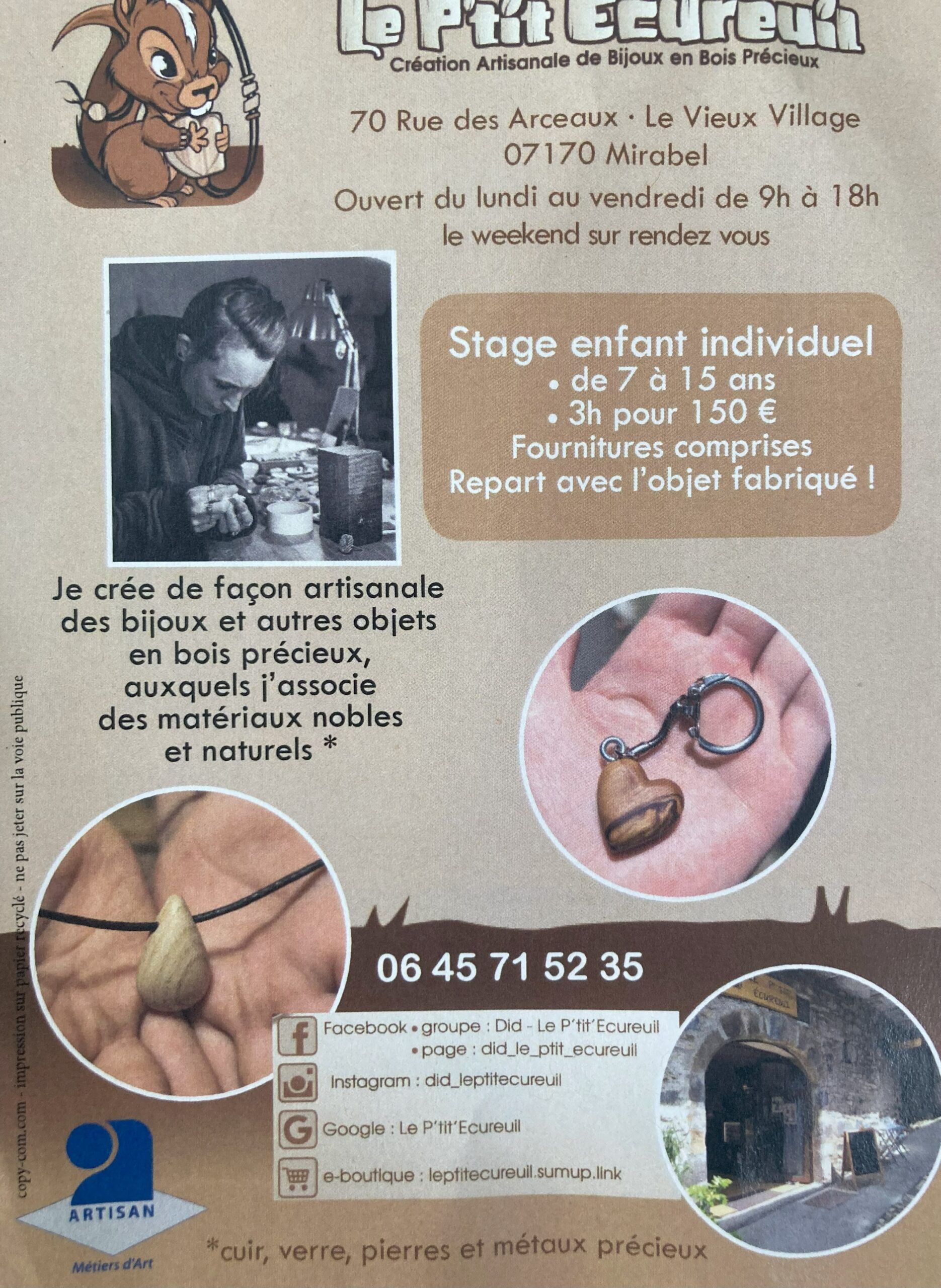Stage enfant : fabrication d'un objet en bois à Villeneuve de Berg