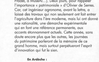Journées Européennes du Patrimoine: L’agriculture, son histoire et ses enjeux Journées Européennes du Patrimoine: L’agriculture, son histoire et ses enjeux